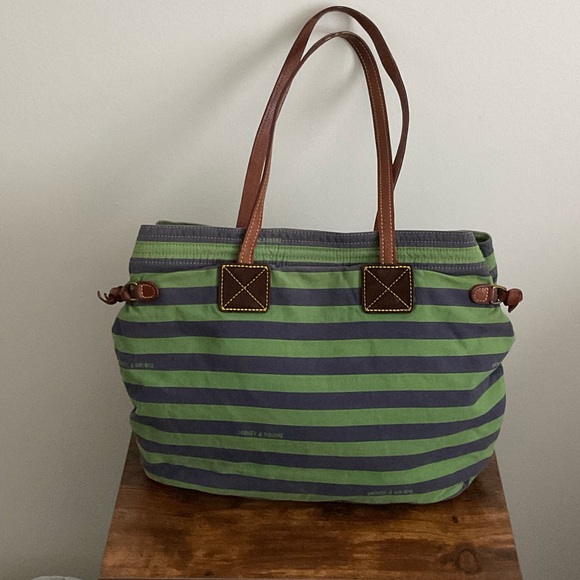 Doony and Bourke Green and Blue striped canvas bag - Picture 3 of 6
